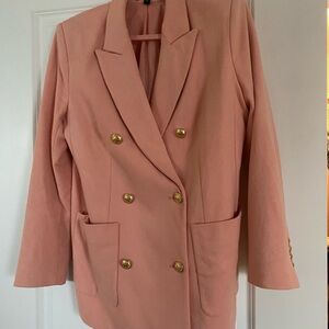 Express Blush Double-Breasted Blazer with Gold Buttons